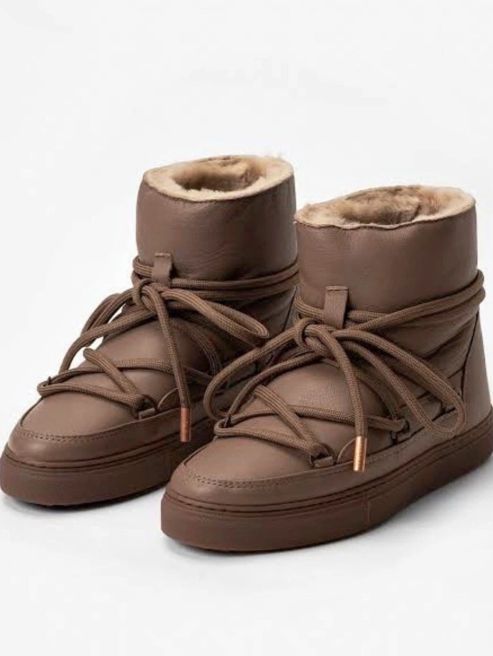 H&M Inuikii-Inspired Puffer Boots Faux Fur Lined Taupe Lace-Up Winter Boots SZ 5